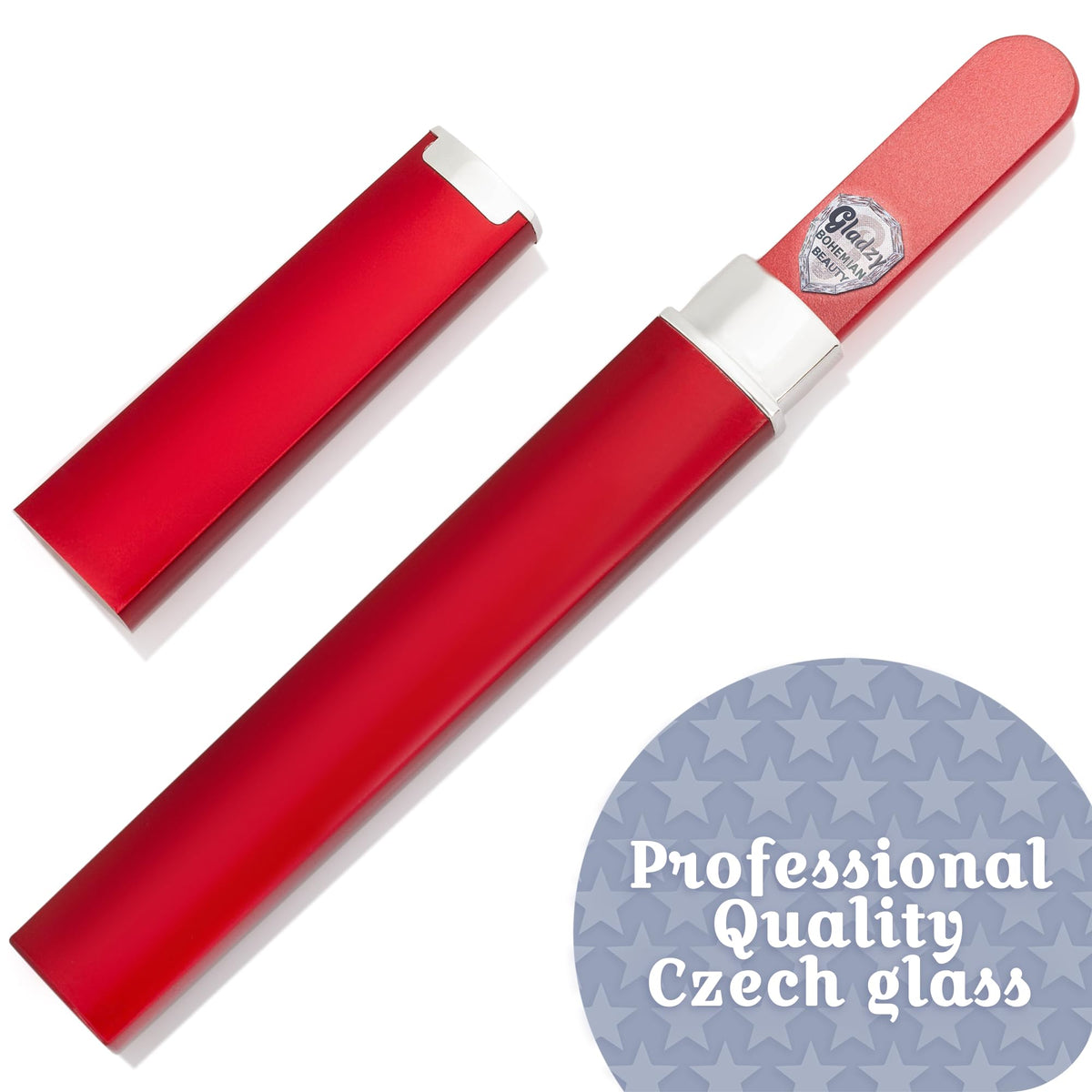 Lima de uñas de cristal checo auténtico con estuche, superficie de grano diferente de dos caras, cuidado profesional de uñas, calidad de la UE, manicura y pedicura, rojo coral