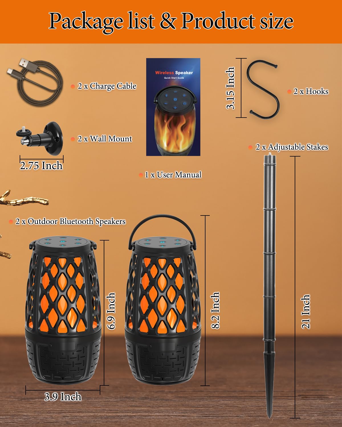 Paquete de 2 altavoces Bluetooth LED con llama para exteriores, regalos únicos para hombres, IPX6 impermeable Tiki antorcha atmósfera altavoz para fiesta, patio, jardín, altavoces al aire última