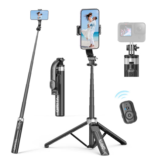 Trípode Palo Selfie de Aluminio para Móvil con Control Remoto Desmontable Extra Largo 130cm