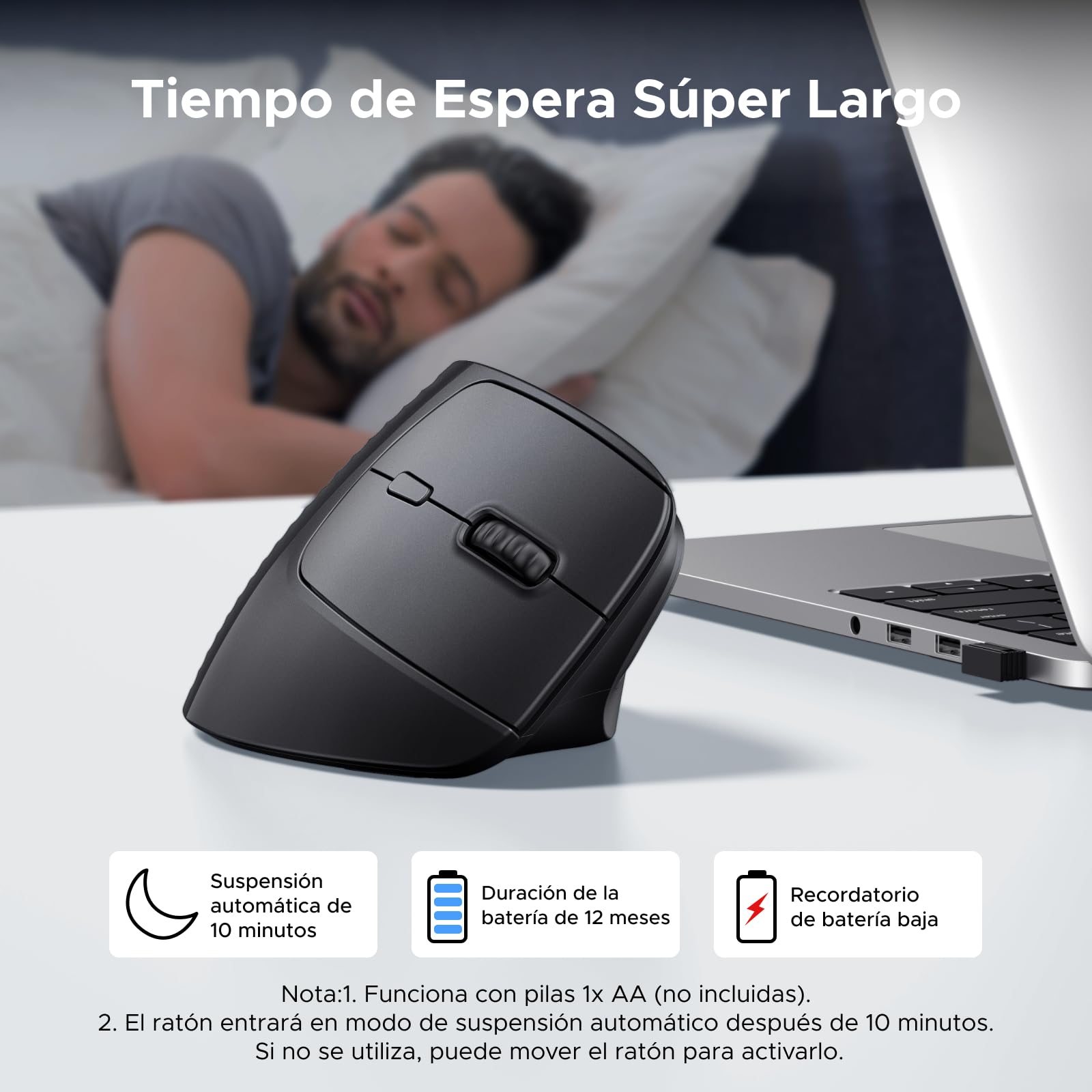 Ratón Vertical Ergonómico UGREEN Negro con Conectividad 2.4Ghz y 6 Botones Silenciosos
