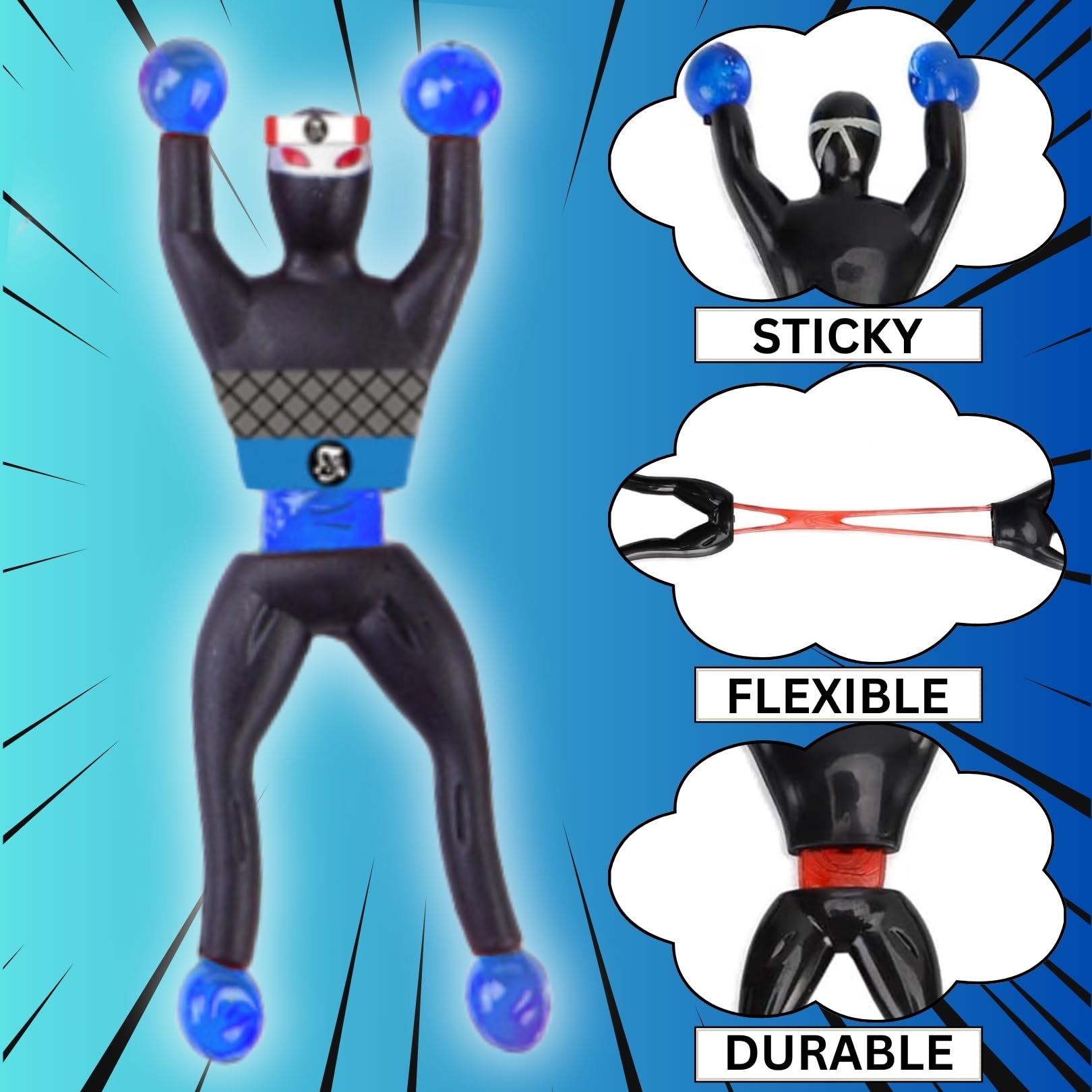 Liberty Imports Ninjas adhesivas para escalar en la pared con calcomanías de disfraces de bricolaje, escaladores elásticos para ventanas, recuerdos de fiesta, juguetes novedosos, para escalar, hombres rodantes para niños (paquete de 24)