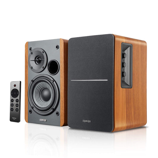 Edifier R1280DBs Altavoces Activos de estantería con Bluetooth - Entrada óptica - Altavoces de Estudio Tipo Monitor 2.0 Wireless - 42W RMS con Salida de línea para subwoofer - Grano de Madera