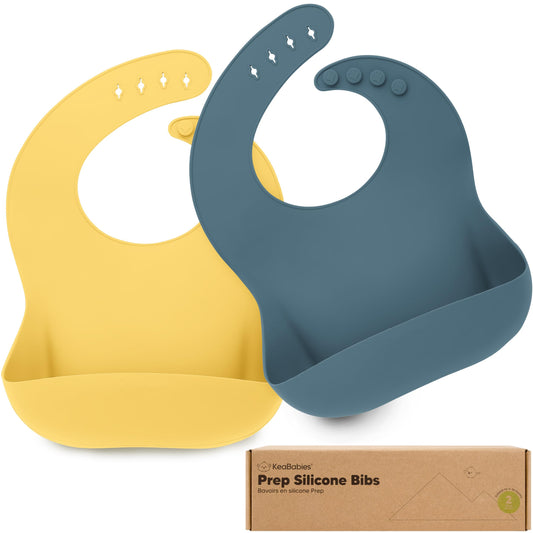 Baberos de Silicona KeaBabies Multicolor Valiant con Bolsillo y Cierre Ajustable para Bebés