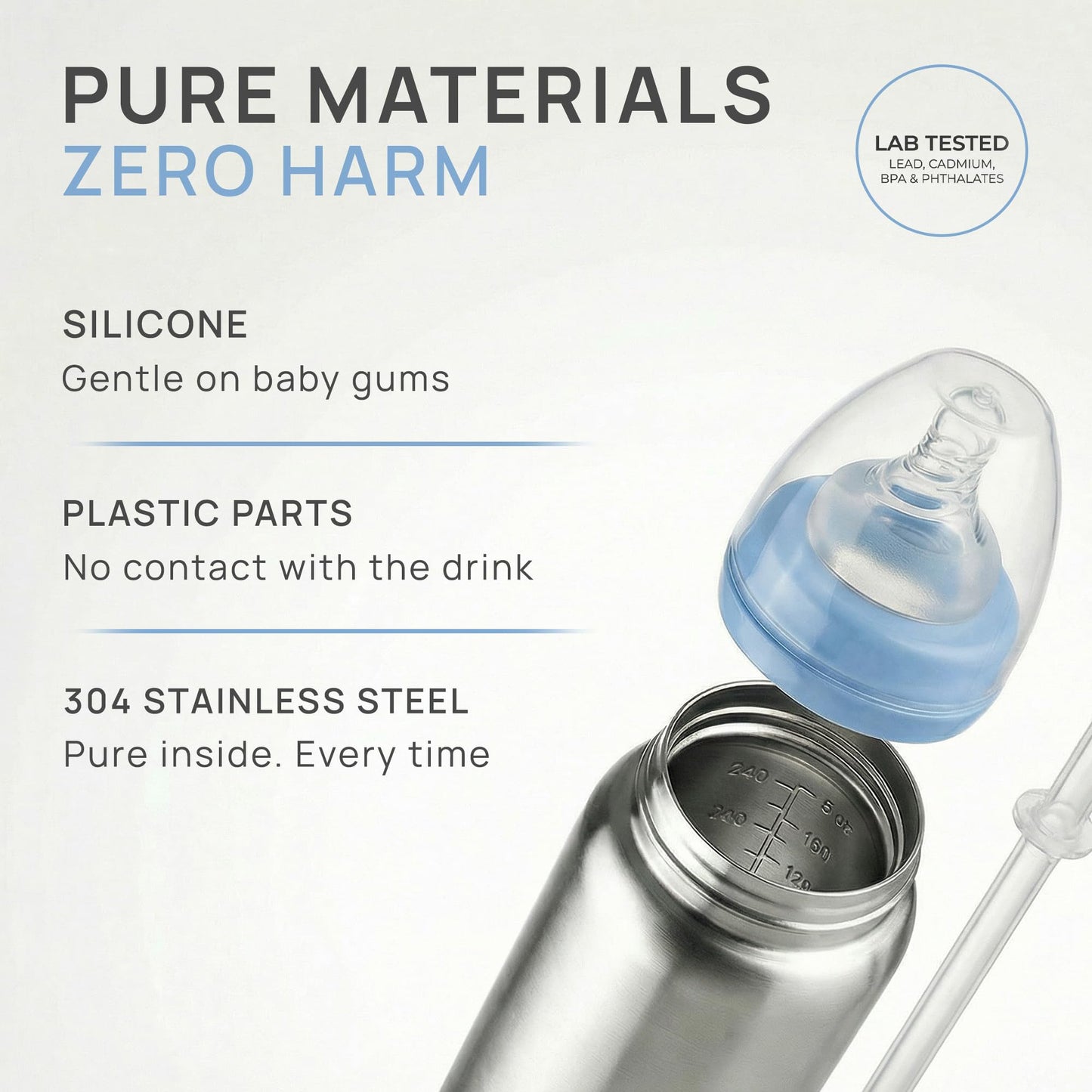 Hamarue - Biberón de acero inoxidable 3 en 1 – Recién nacido a niño pequeño y taza de pajita, aislante a prueba de fugas, edades de 0 a 4 años, 8 onzas, azul