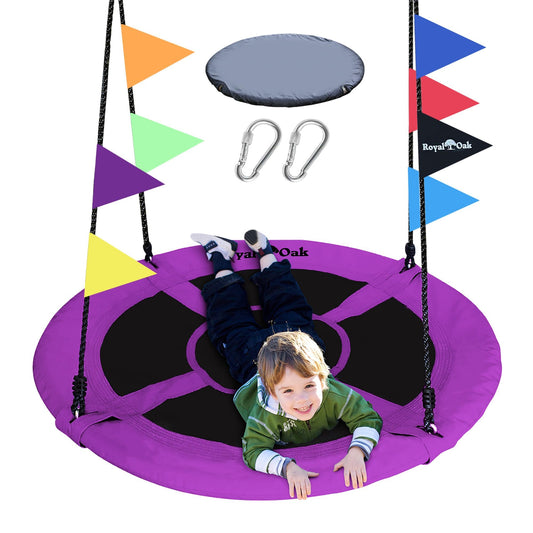Gigante 101,6 cm platillo Árbol Swing en Elite púrpura, Ultra Fuerte estructura de acero., cuerda de tela impermeable, de grado industrial, Super Fácil Instrucciones, cuelga en minutos, Non-Stop divertido, ideal para niños y fiestas.