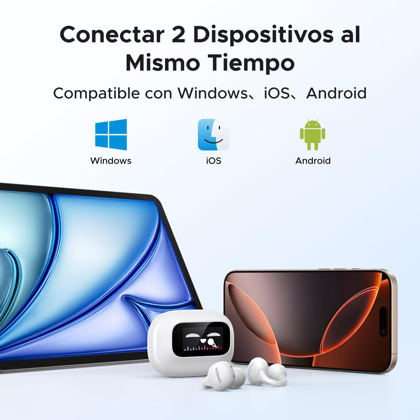 Audífonos Inalámbricos UGREEN Negro con Pantalla Táctil Inteligente para Mujer y Hombre