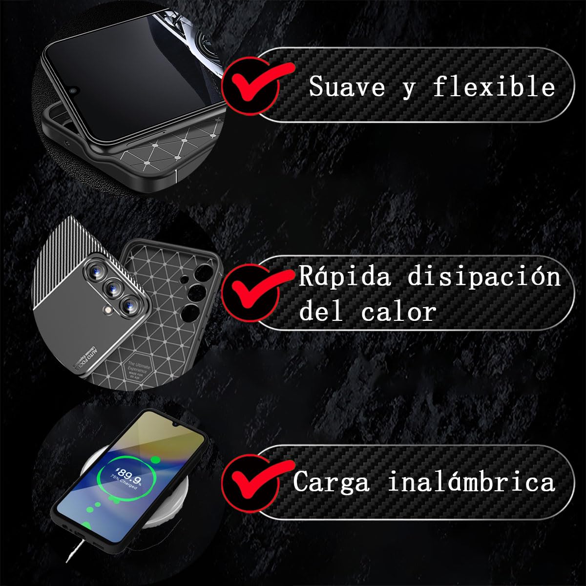 Funda Protectora QWYJ Negro con Textura de Fibra de Carbono para Samsung Galaxy S23 FE