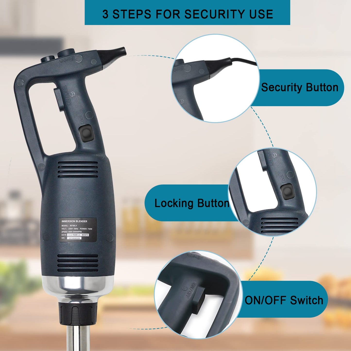 Li Bai - Batidora de mano resistente para restaurante, licuadora de inmersión comercial, 12 pulgadas, velocidad ajustable, motor eléctrico de 500 W, eje extraíble de 2500 rpm a 15000 rpm