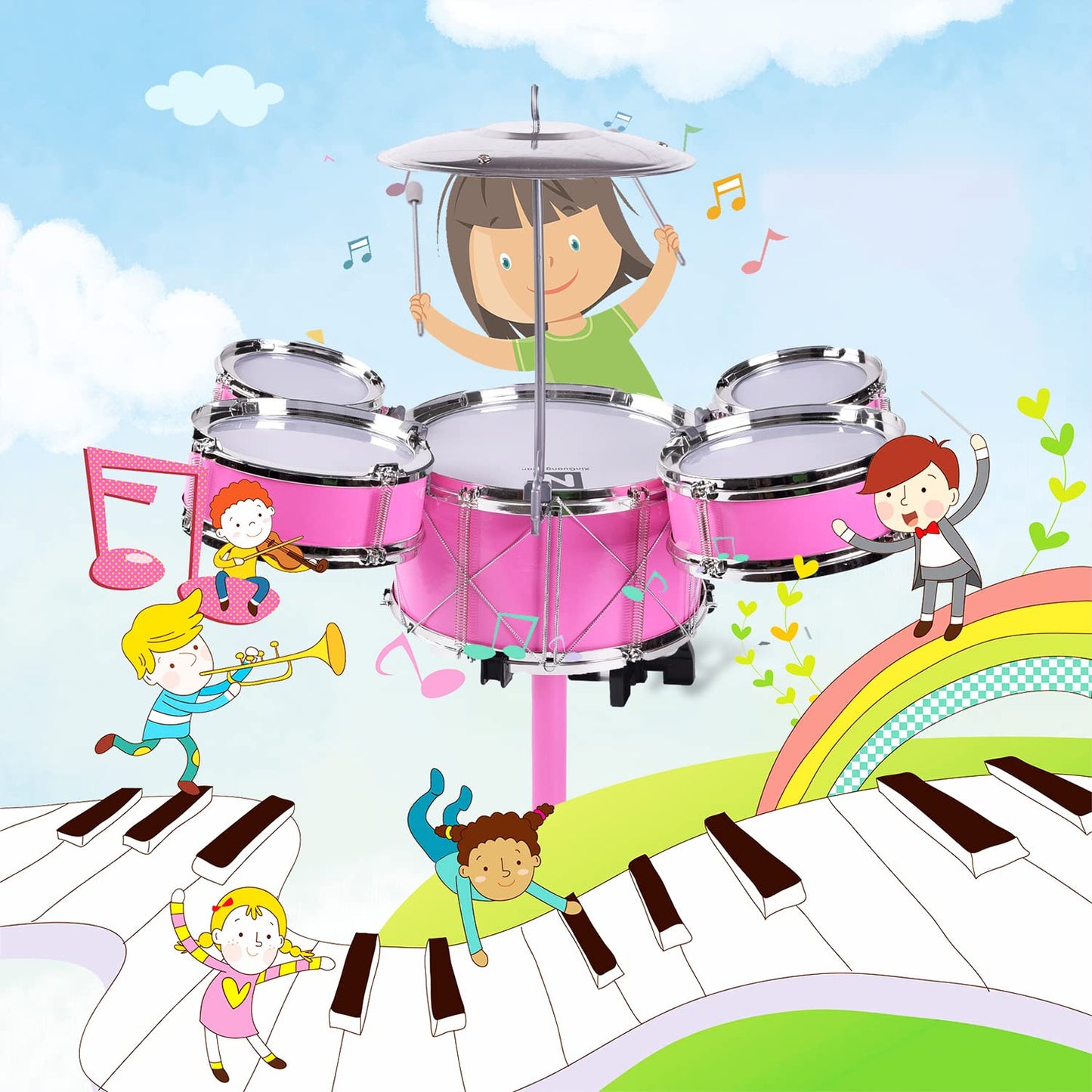Adecuado para niños de 3 a 7 años, juego de tambor para niños, tambor de jazz (rosa)