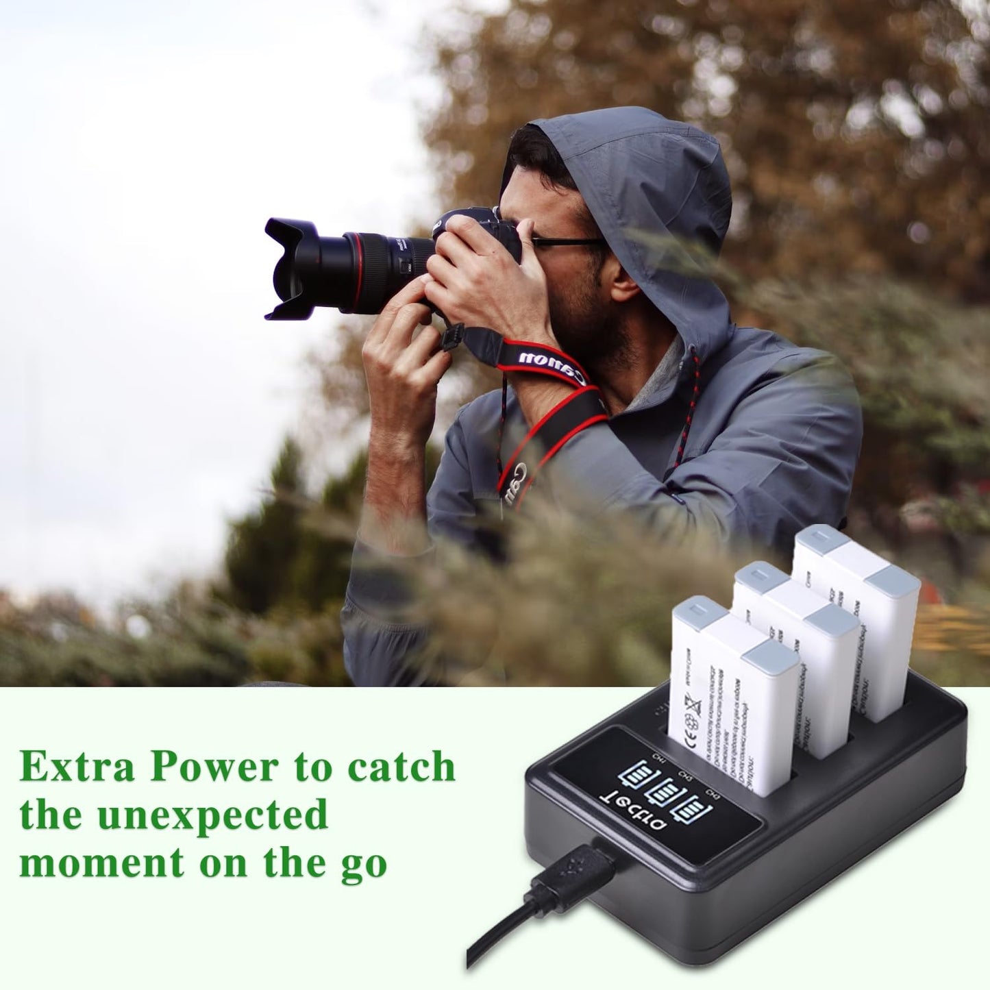 Batería Tectra NB-13L y Cargador LED USB Canon Negro Paquete Doble