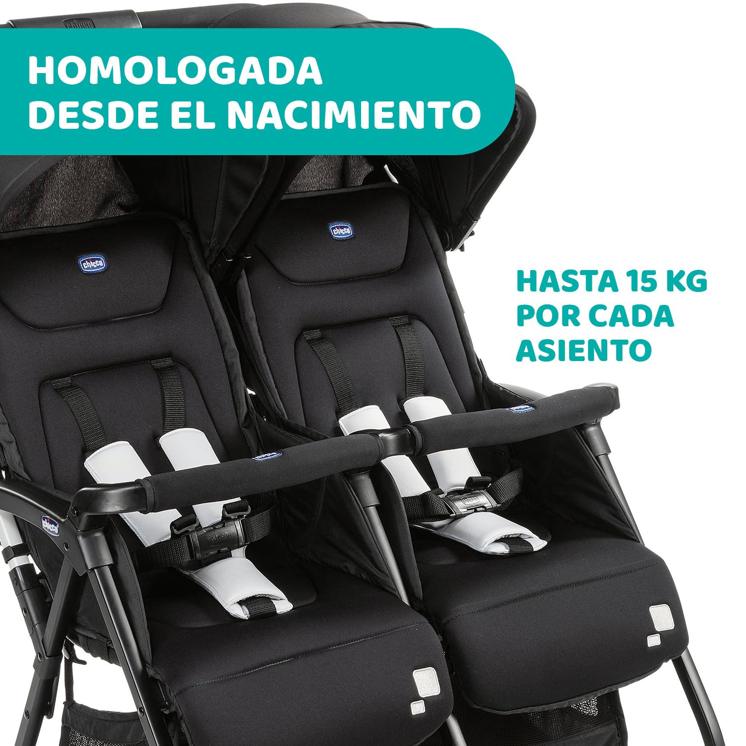 CHICCO, Carriola Gemelar Ohlalà Twin, Carriola Doble, Color Negro