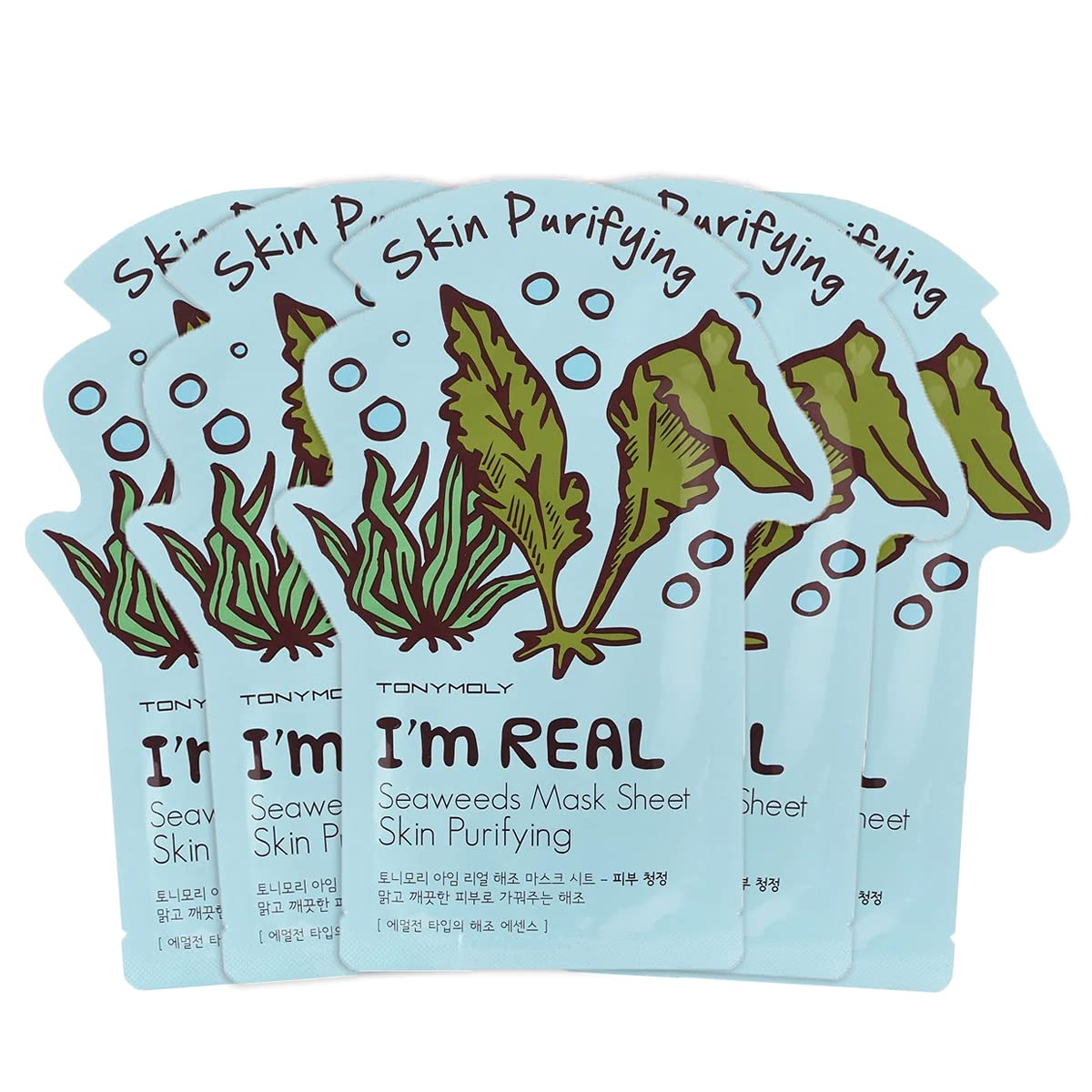 TONYMOLY I’m Real Mascarilla Facial de Algas Marinas 5 Pzs Purificante e Hidratante Coreana