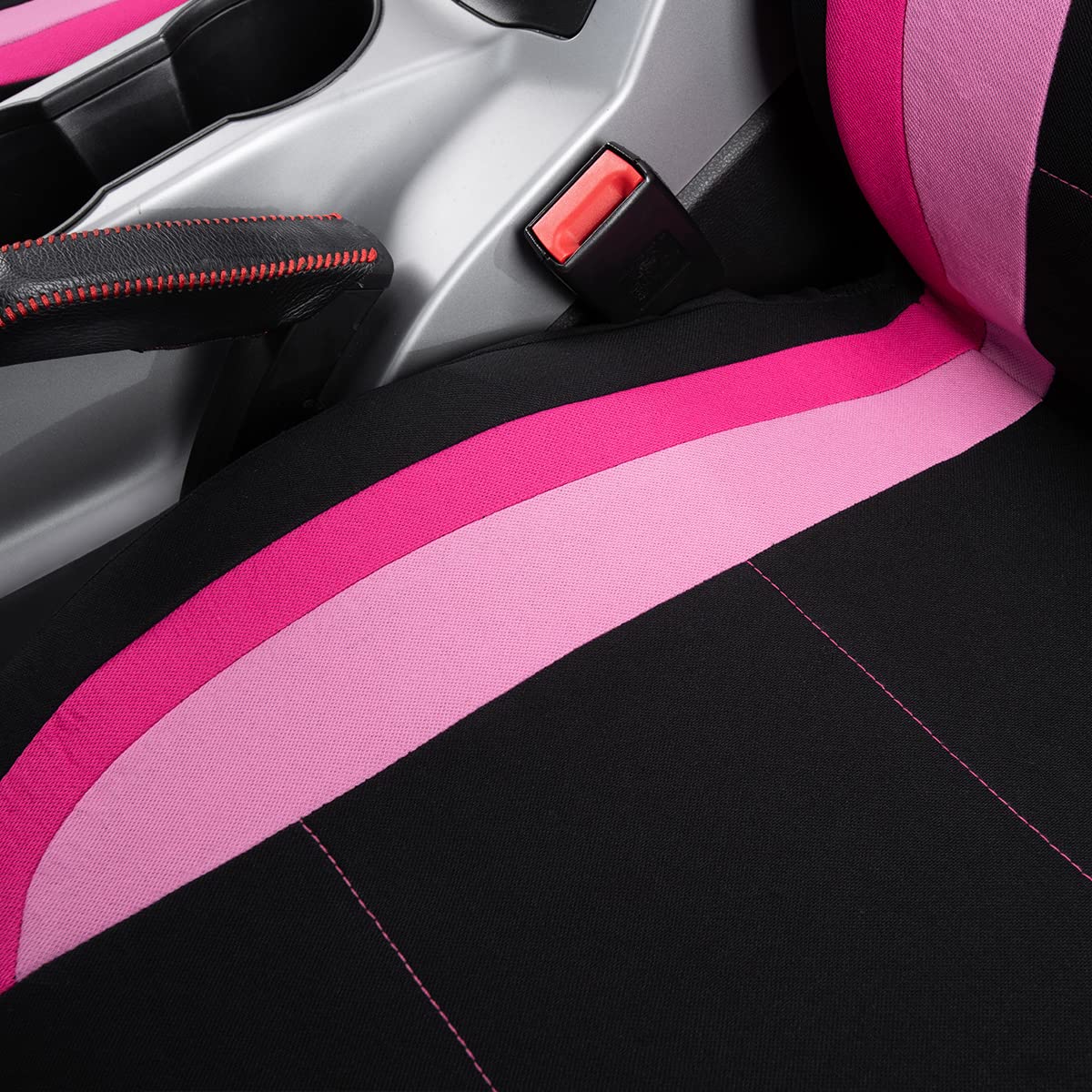 Flying Banner Fundas de Asiento de Coche para Asientos Delanteros y Traseros de poliéster, fáciles instalaciones, Banco Trasero Dividido, (Juego Completo, Respaldo bajo, Negro Rosa de Doble Tono)