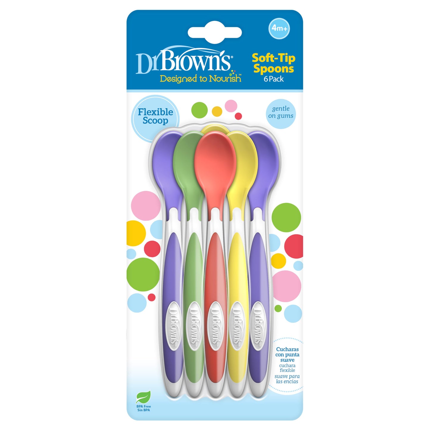 Cucharas de alimentación para niños de punta suave Dr. Brown's, 6 unidades, multicolor