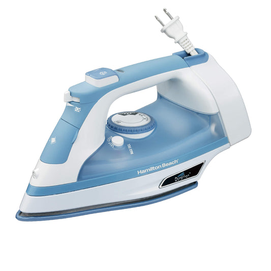 Hamilton Beach - Plancha de vapor y vapor vertical para ropa con suela resistente a los arañazos, ajustes de vapor ajustables + envoltura de cable de 8 pies, apagado automático de 3 vías, antigoteo,