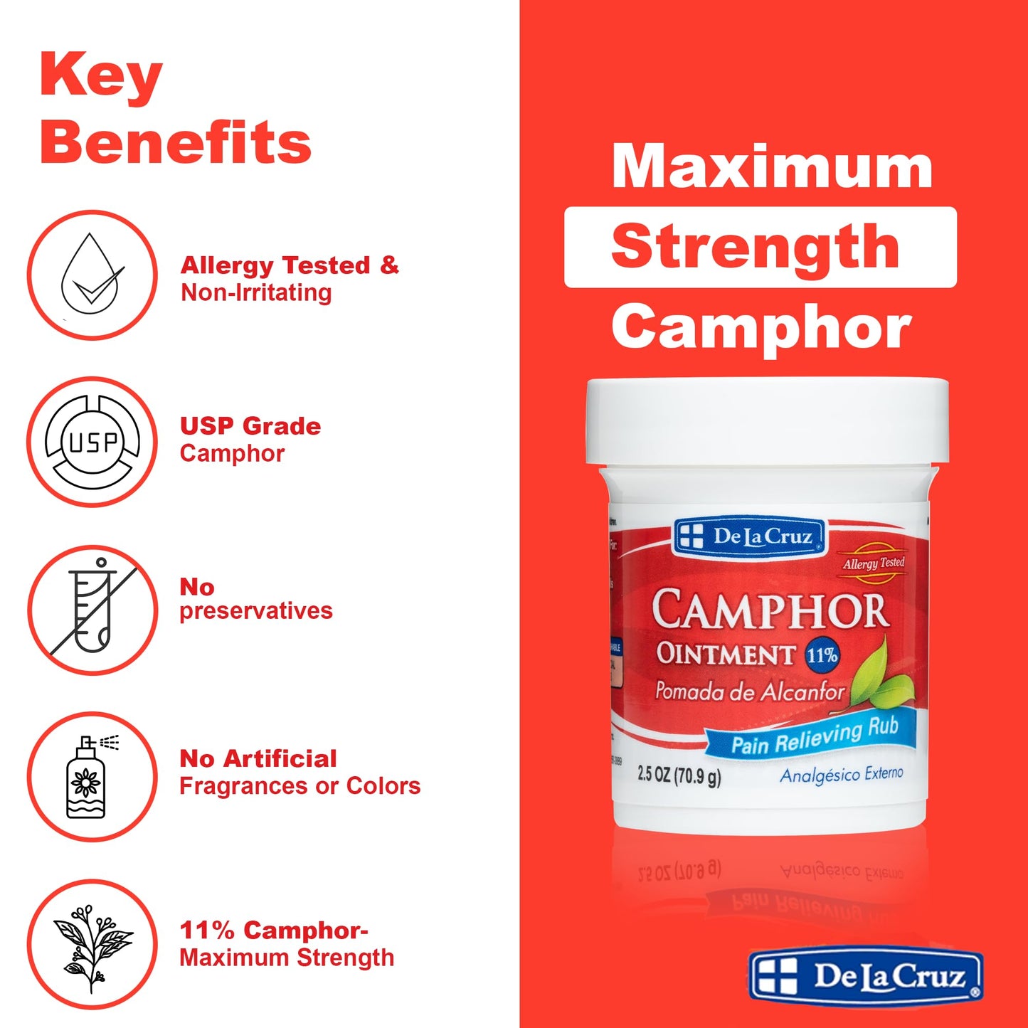 De La Cruz Camphor Ointment 2.5 oz - Pomada De Alcanfor by De La Cruz