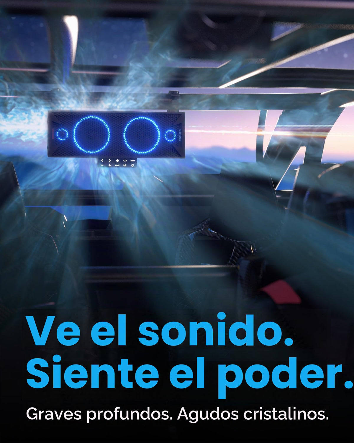 Barra de Sonido GoHawk Negra con Luces RGB e Impermeable IP66 para UTV y ATV Compatible con Polaris