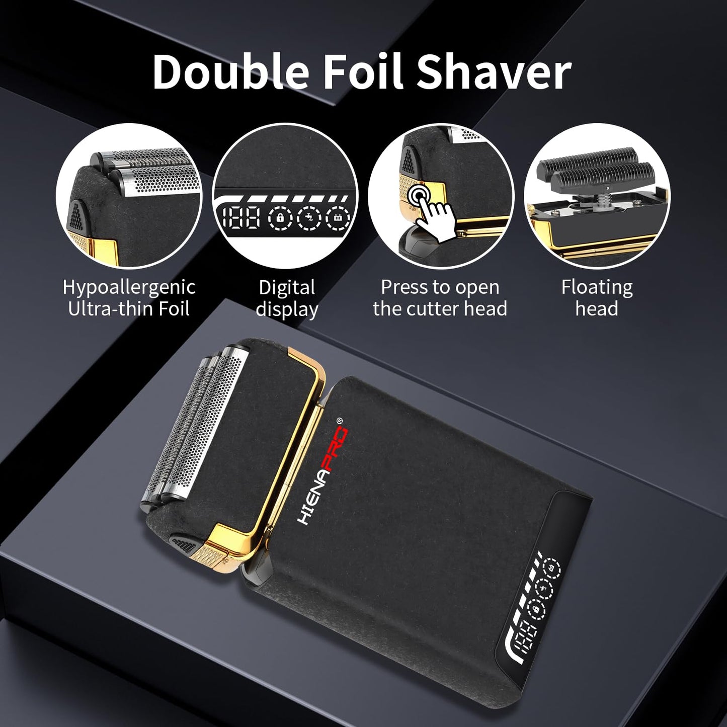 HIENA PRO - Afeitadoras de aluminio para hombre, recargables por USB con pantalla LCD, cuchillas dobles, maquinilla de afeitar eléctrica de nuevo diseño para hombres - Afeitado inalámbrico profesional