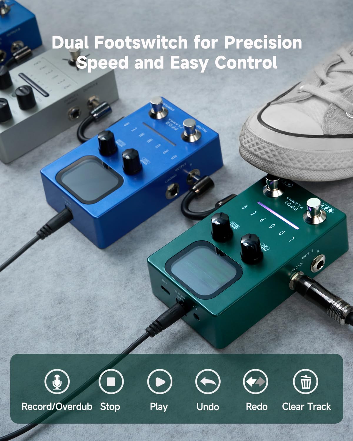 Pedal Looper FF01 FLAMMA Estéreo con 40 Ranuras y 160 Minutos para Guitarra Eléctrica y Bajo