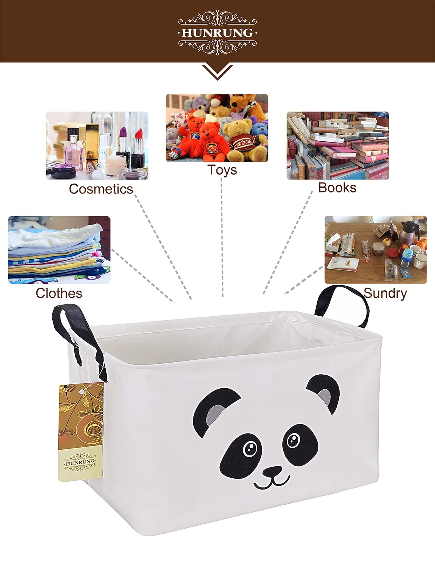 HUNRUNG - Cesta de Almacenamiento Rectangular de Lona para Mascotas, Juguetes, Libros, Ropa, Perfecto para Habitaciones Infantiles, Sala de Juegos, casetas, Rectangle Panda