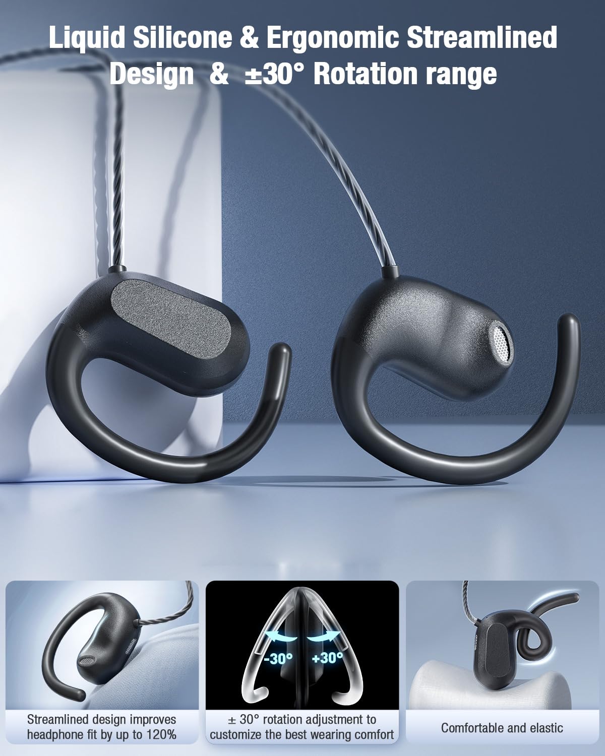 Auriculares Abiertos con Cable QOEKUEY Negro con Micrófono y Controles en Línea para Smartphones y Computadoras