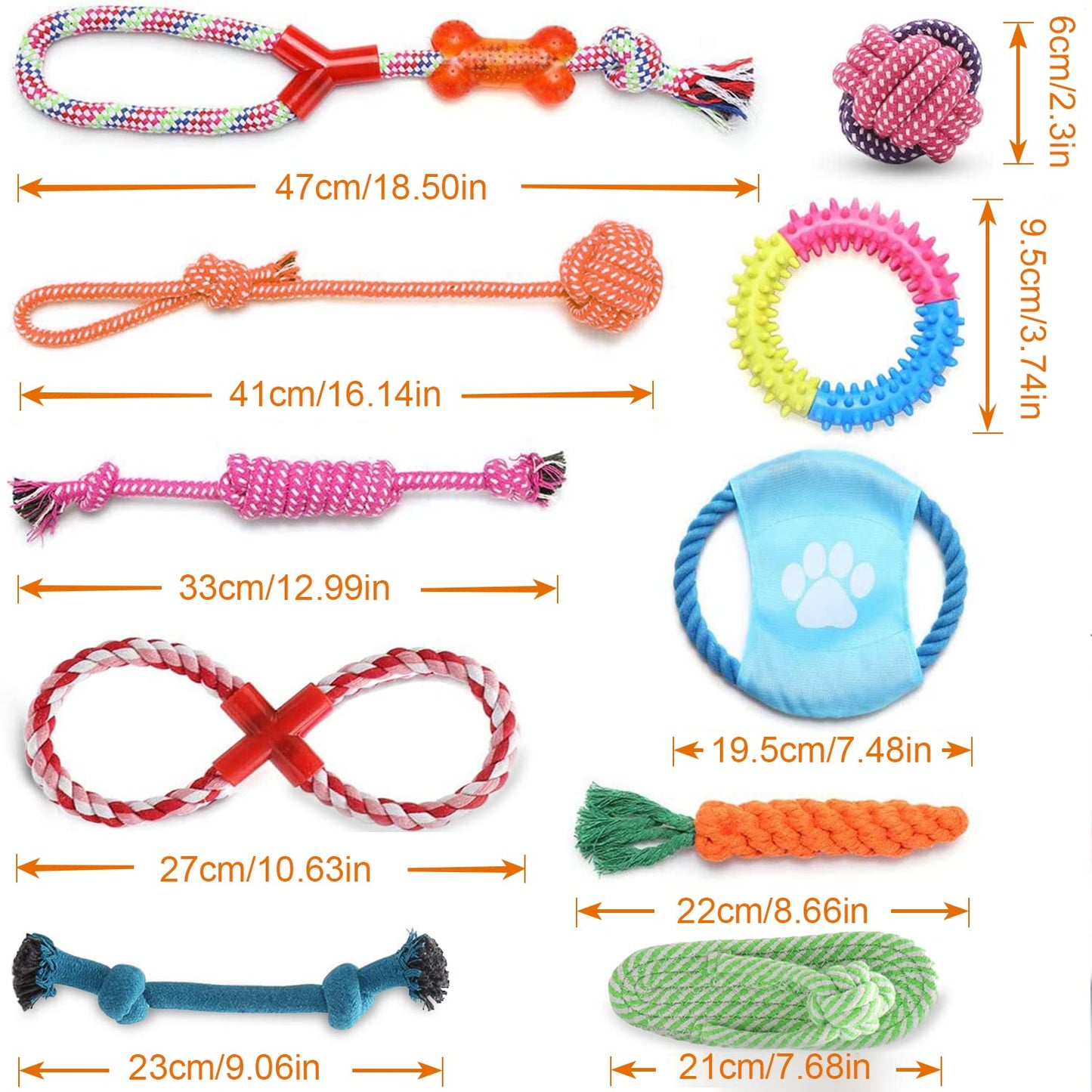 KAMYSEN Contiene 10 Juguetes, Juguete con Correa para Perros, Entrena Dientes de Cachorro para lanzar y Varios Juegos, 100% no tóxico, pequeño Juguete Interactivo para Mascotas de tamaño Mediano.