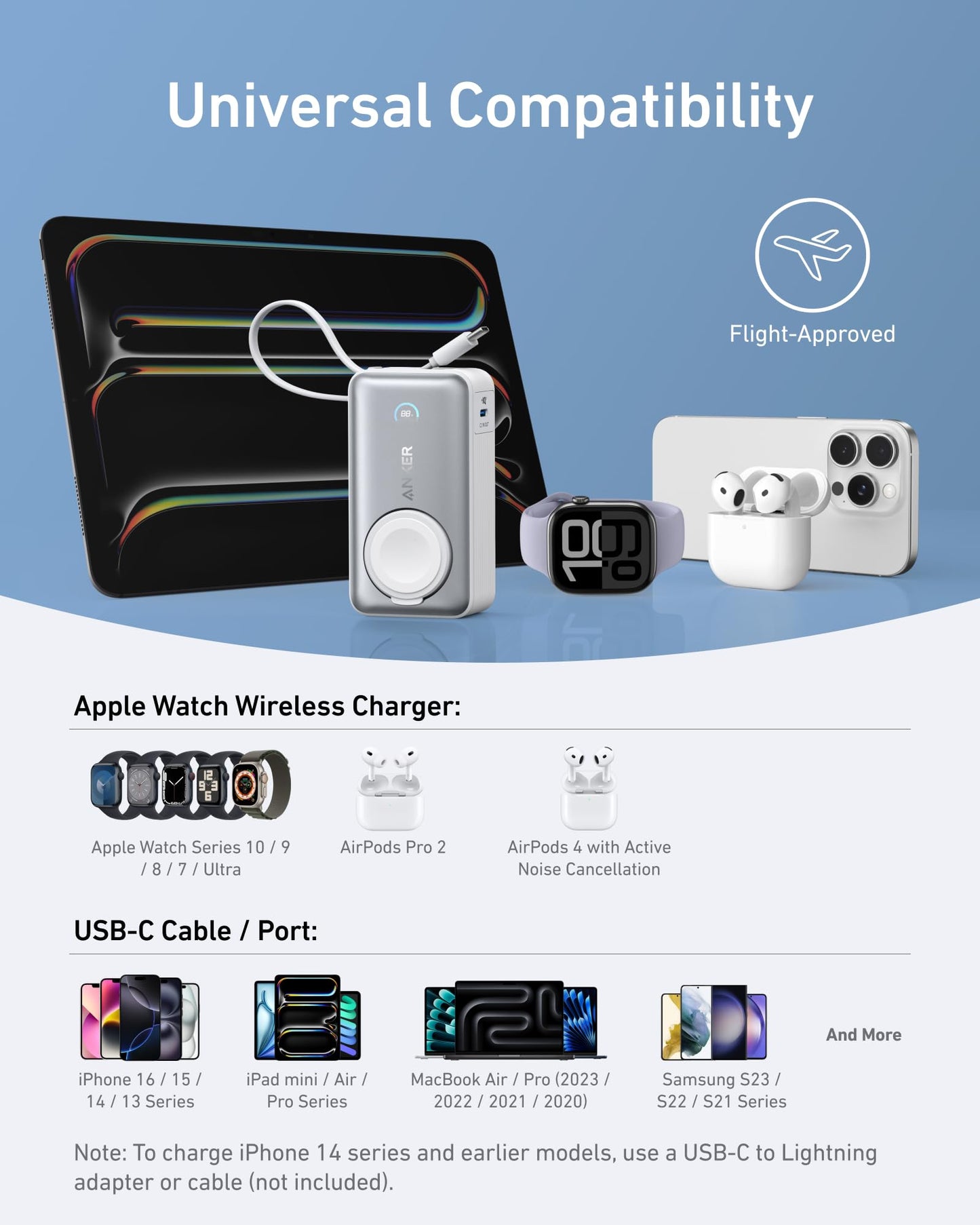 Power Bank Anker MagGo 10,000 mAh USB-C Integrado Máx 35W para Apple Watch y iPhone 15