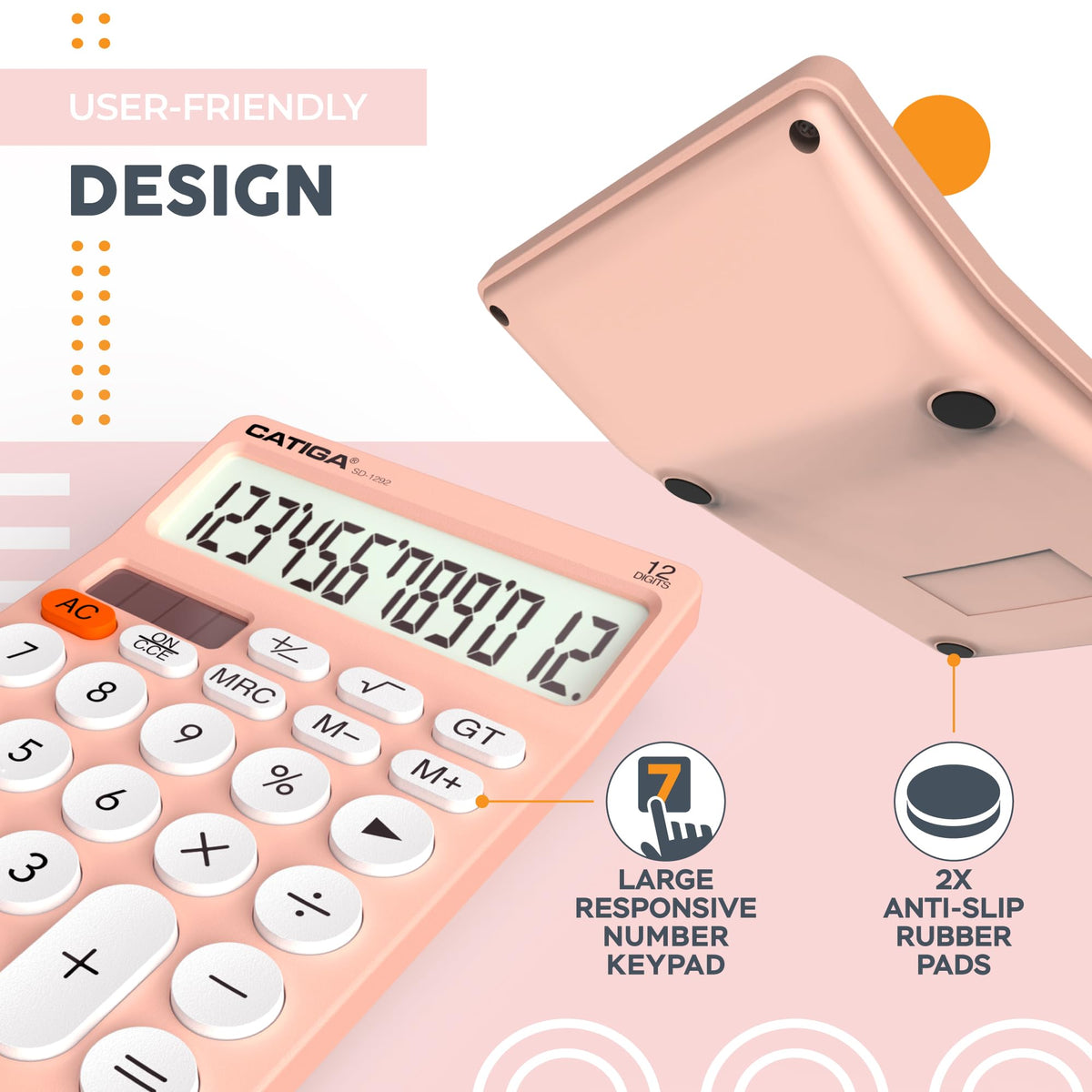 Calculadora Básica CATIGA Negro Pantalla LCD Grande 12 Dígitos para Oficina, Escuela, Hogar