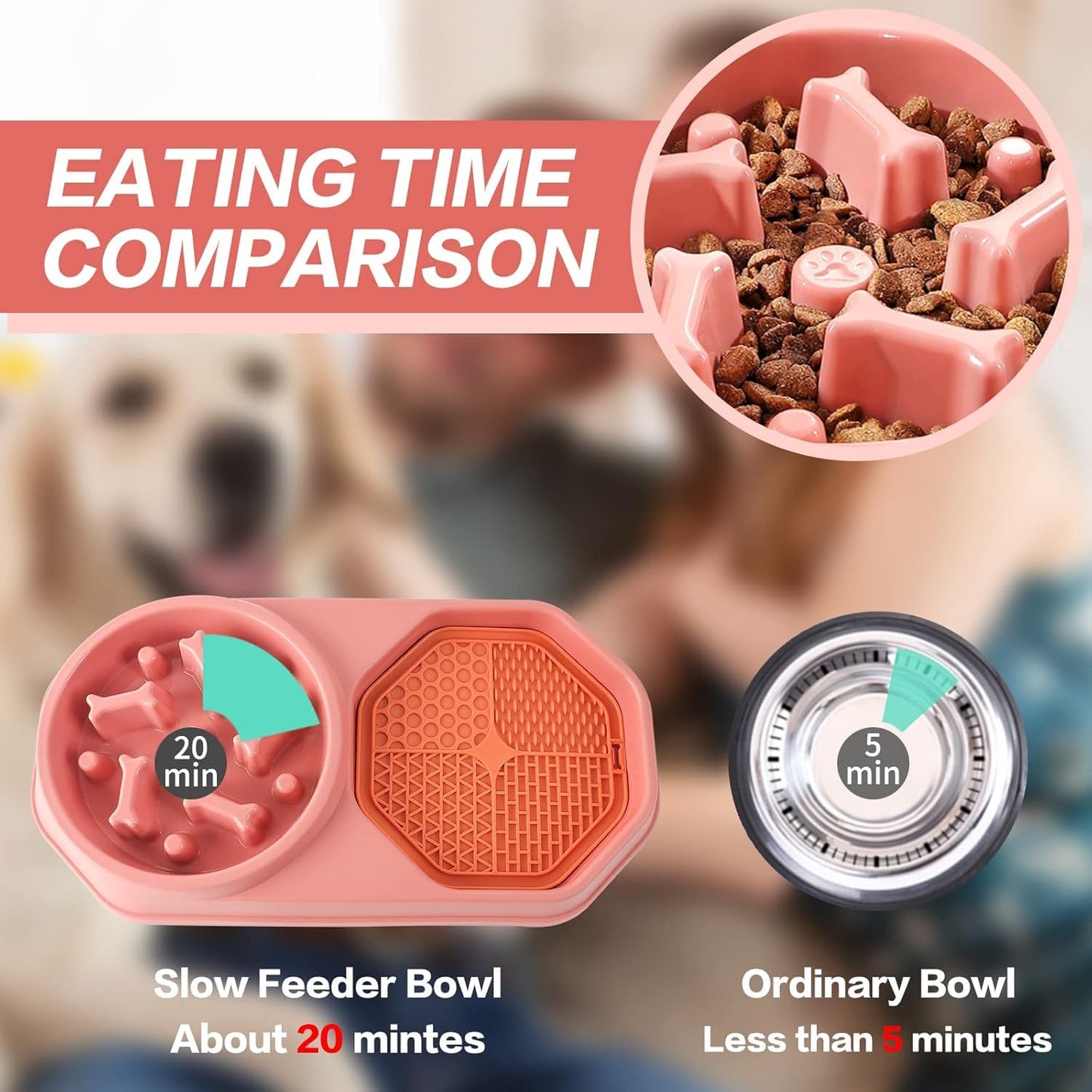 Comedero Lento para Perros, Mascota Alimentador Lento, Alimentador Tazón 2 En 1 para Perros, Lenta de La Alimentación, Cuencos para Perros, Tazones Dobles para Agua y Comida, para Perros y Gatos(rojo)