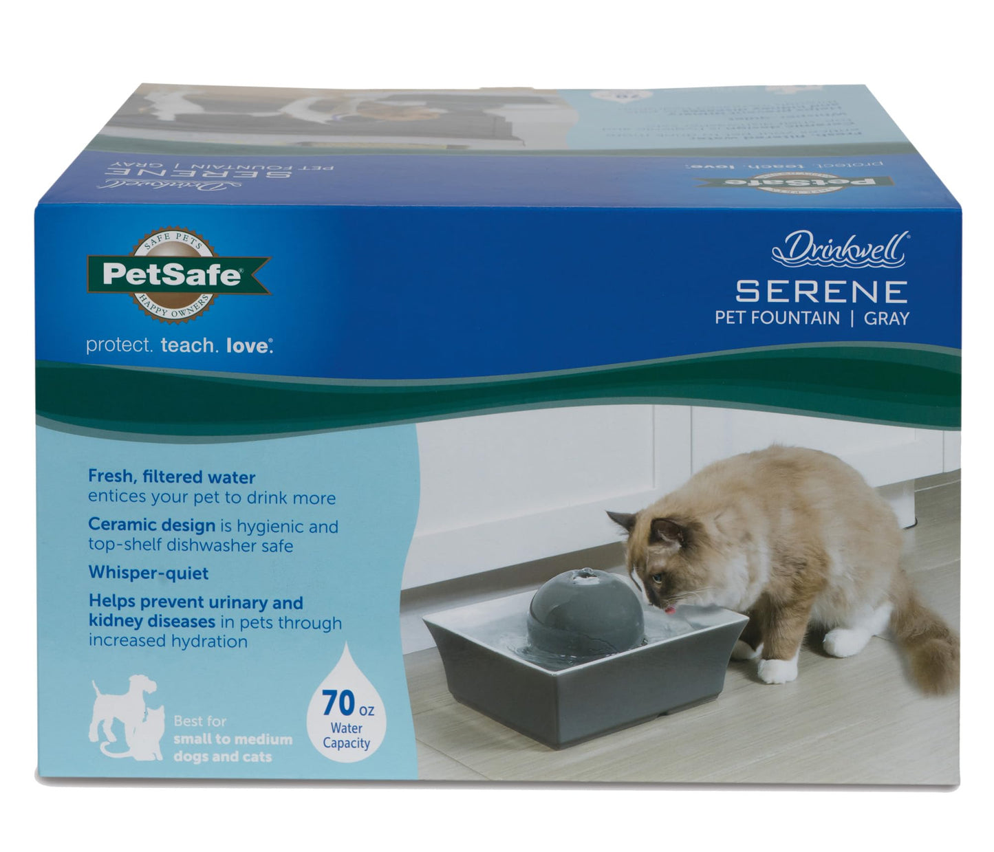 Fuente de Agua para Mascotas PetSafe Drinkwell Seascape Cerámica Blanca con Diseño Moderno Cuadrado