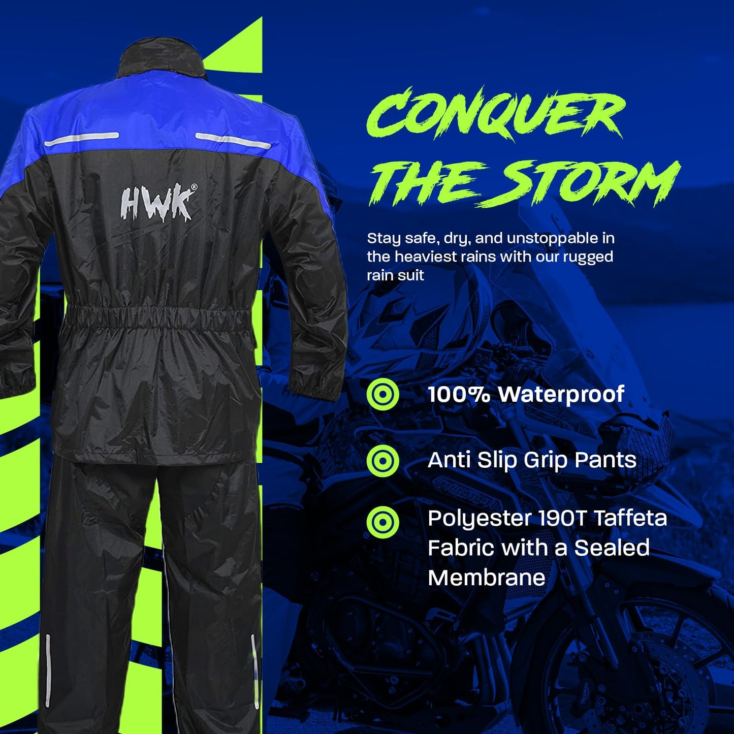HWK - Traje de lluvia de motocicleta para hombres y mujeres, ropa, chamarras y pantalones reflectantes, traje de lluvia impermeable