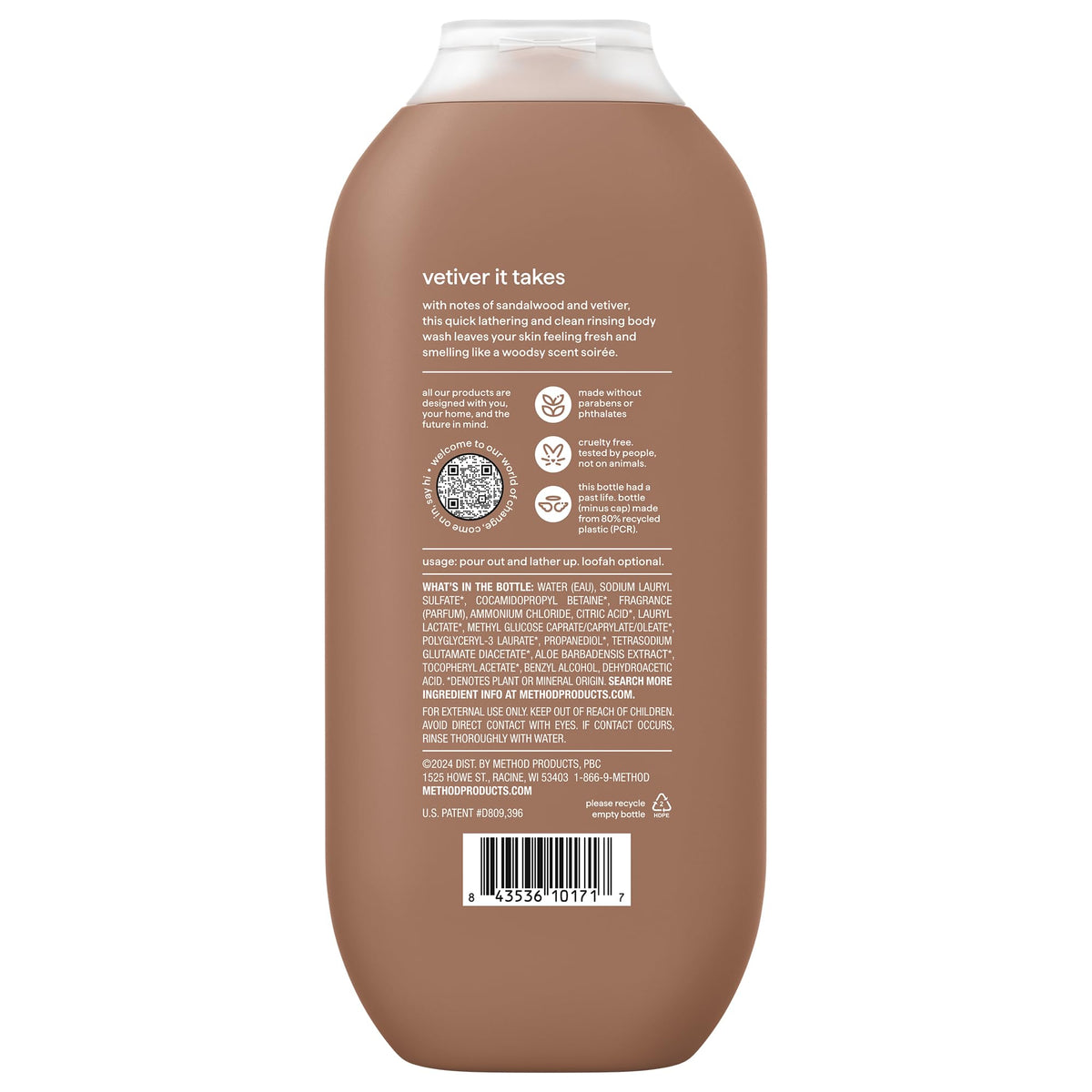 Method Men Body Wash, Sandalwood + Vetiver, Paraben and Phthalate Free, 18 fl oz (Pack of 1)