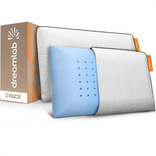 Almohada Dreamlab Azul Memory Foam con Gel y Funda de Bambú Hipoalergénica 2 Piezas Estándar