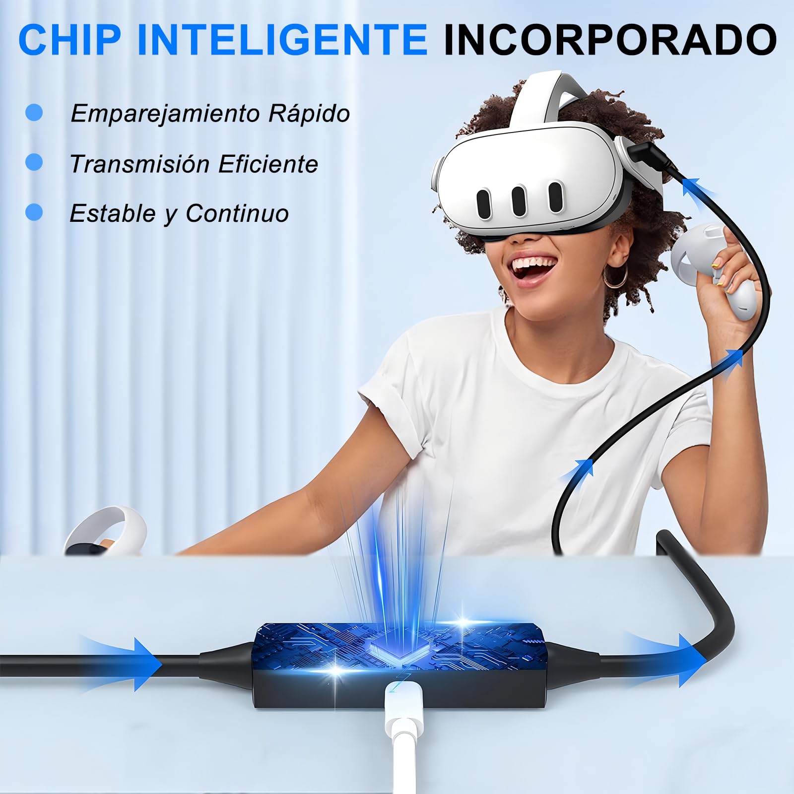 Cable de Enlace VR TRYXZSZ Negro Compatible con Meta y Oculus Quest 1/2/3/3s/Pro USB3.2 Gen1 18W 9V 2A 5M