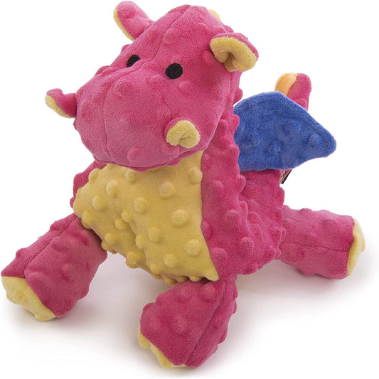 goDog - Juguete de peluche resistente para perros con tecnología Dragon with Chew Guard, color coral, grande