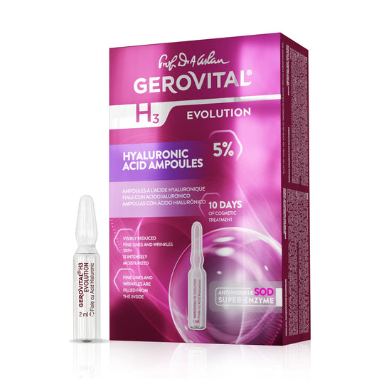 GEROVITAL H3 EVOLUTION Hyaluronic Acid Ampoules with Superoxide Dismutase for Anti-Aging, 2ml x 10