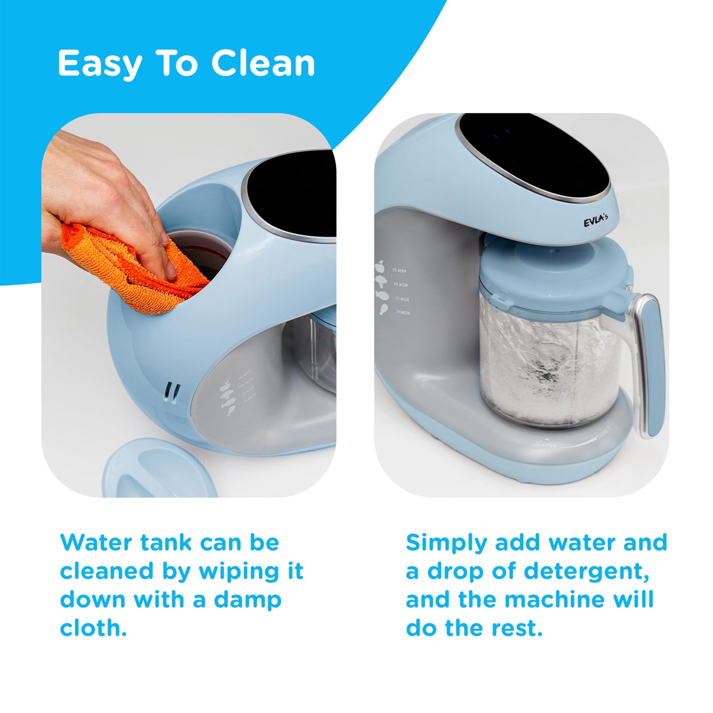 EVLA'S - Máquina para hacer alimentos para bebés, vaporizador, licuadora, procesador de alimentos para bebés para alimentos saludables caseros en minutos, visualización táctil con 6 bolsas de