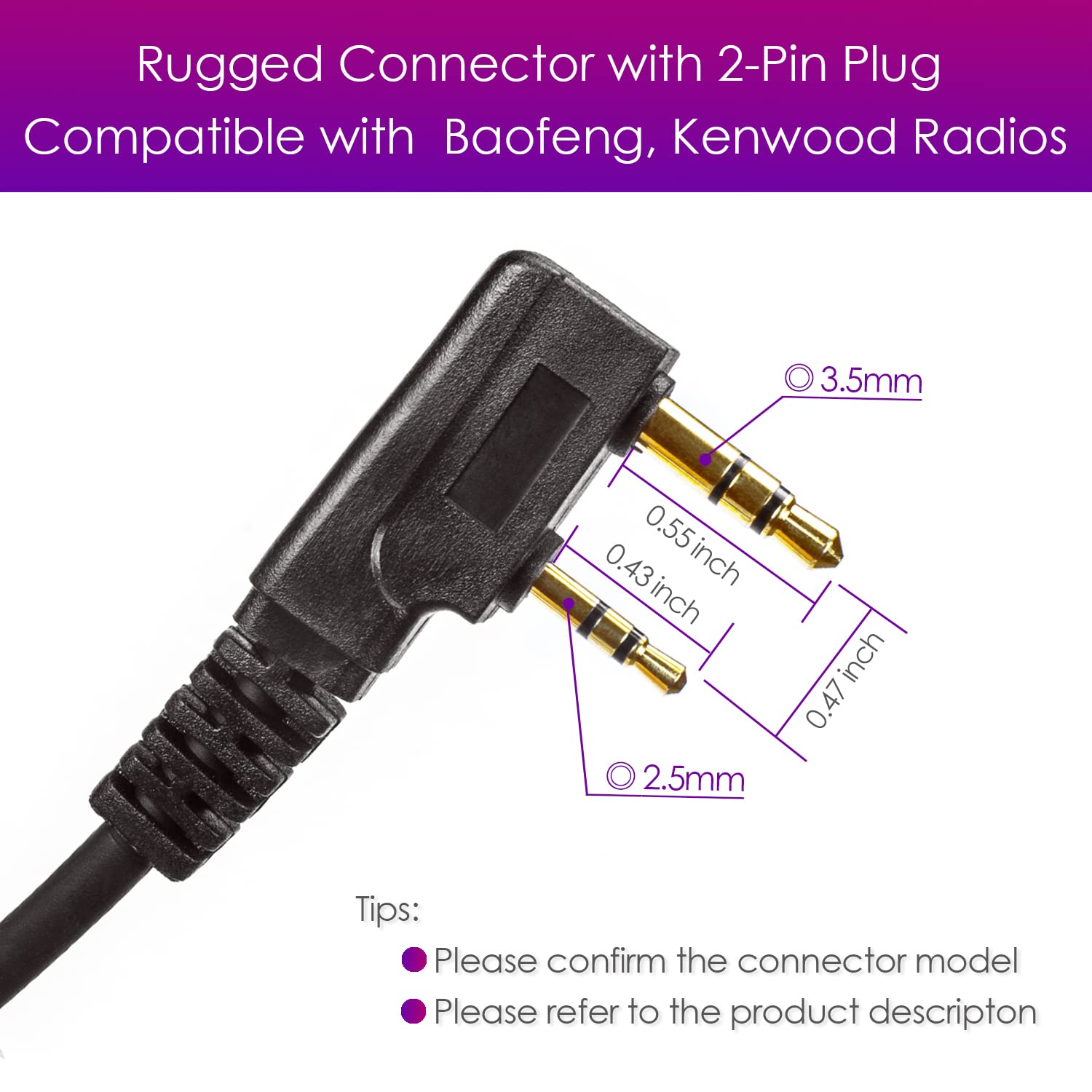 Covert - Auriculares acústicos de tubo con micrófono para Baofeng UV-5R Walkie Talkies, auriculares de vigilancia y PTT compatibles con marcas de radios de 2 vías Baofeng y Kenwood, Puxing, Wouxun