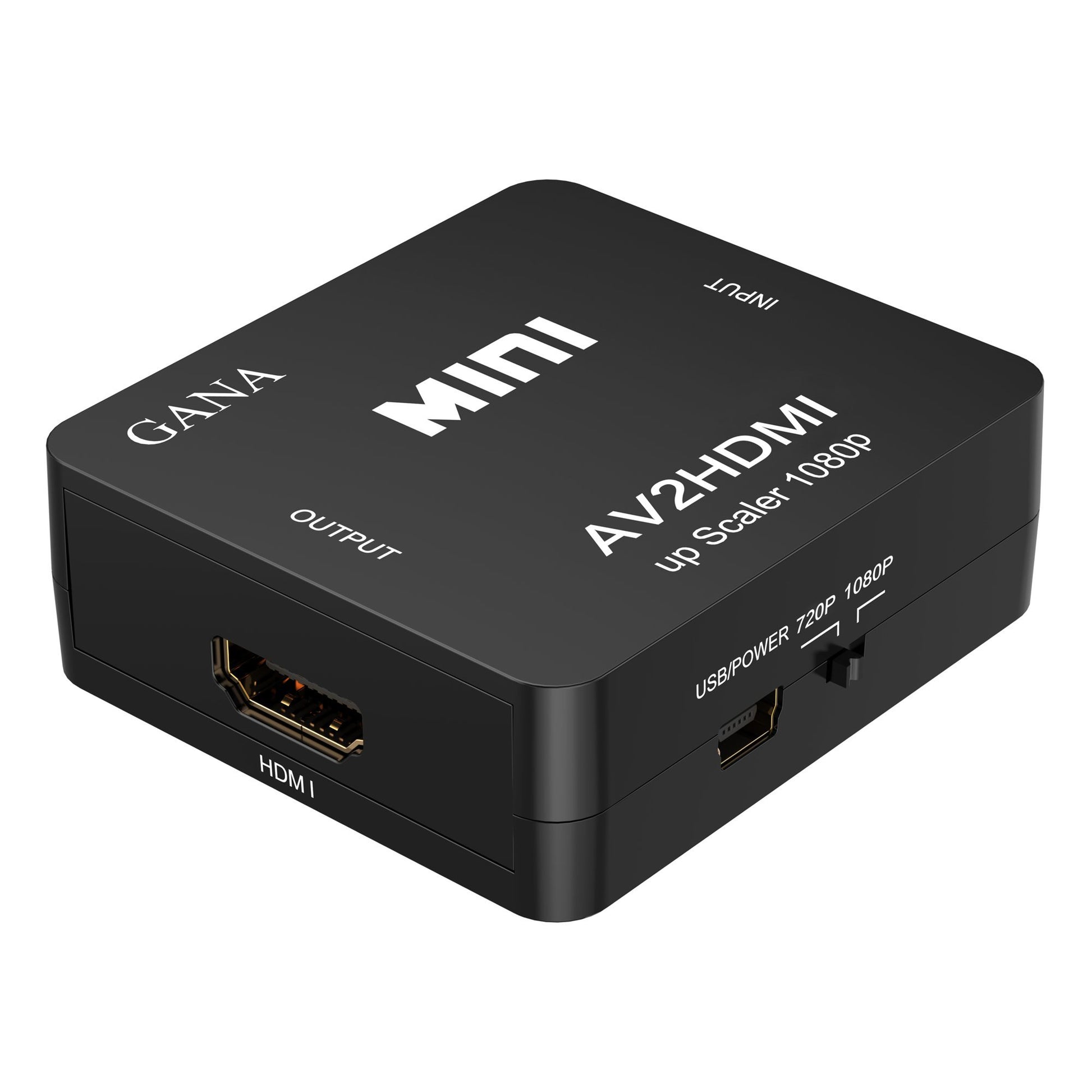 GANA RCA a HDMI, AV a HDMI Convertidor de Video Soporte 1080P con Cable de Alimentación USB para PC/Laptop/Xbox/PS4/PS3/TV/STB/VHS/VCR Cámara DVD - Negro