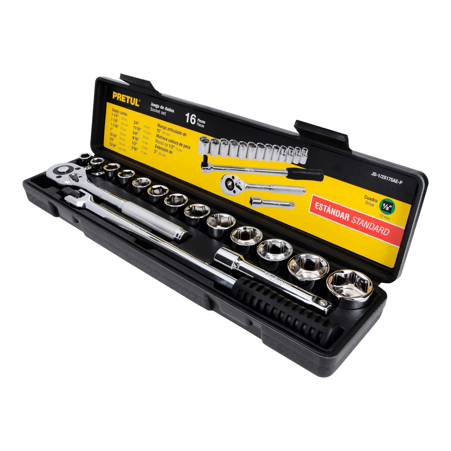 Juego de Herramientas Pretul 1/2" std para Mecánico 16 Piezas