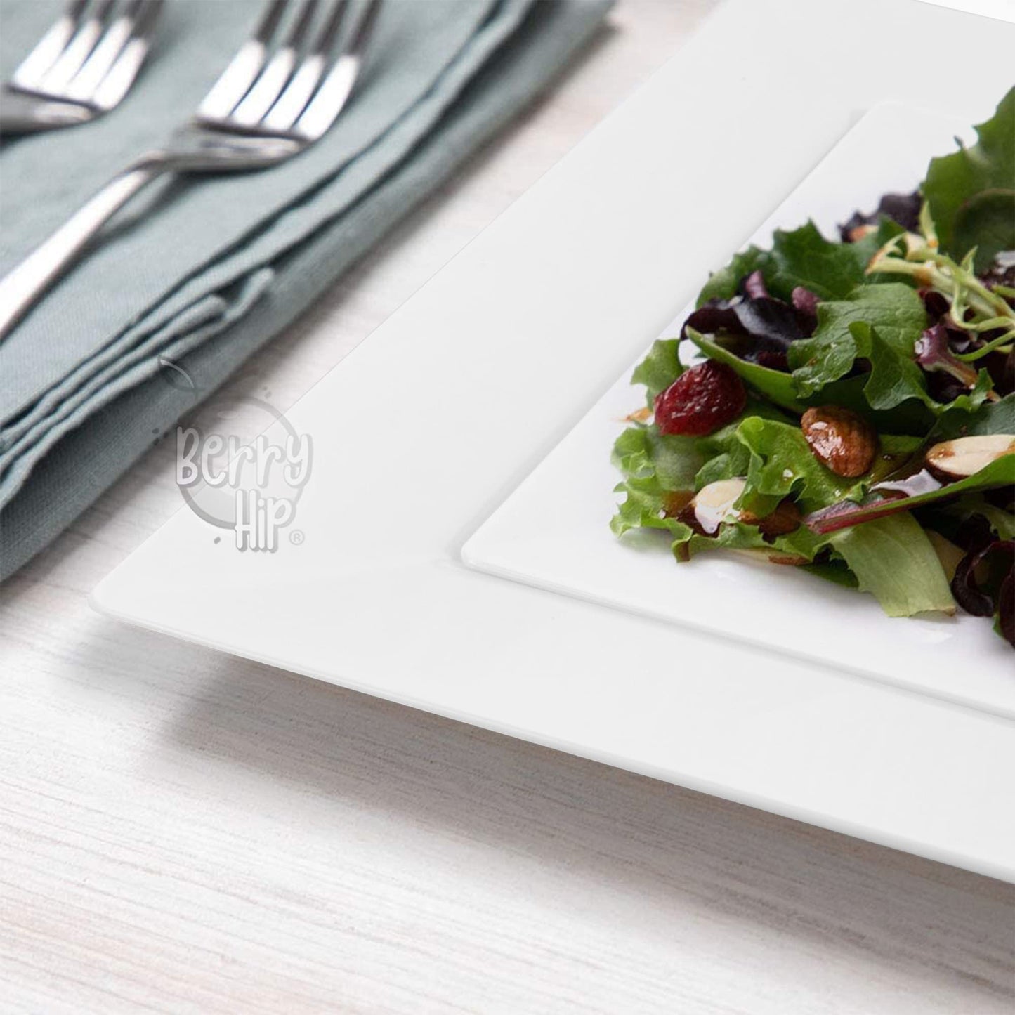 Berry Hip 50 Plato Reutilizables Premium para Fiesta, Vajilla de Platos Cuadrados, Incluye 25 Platos Grandes (25 cm) y 25 Platos medianos (16 cm)