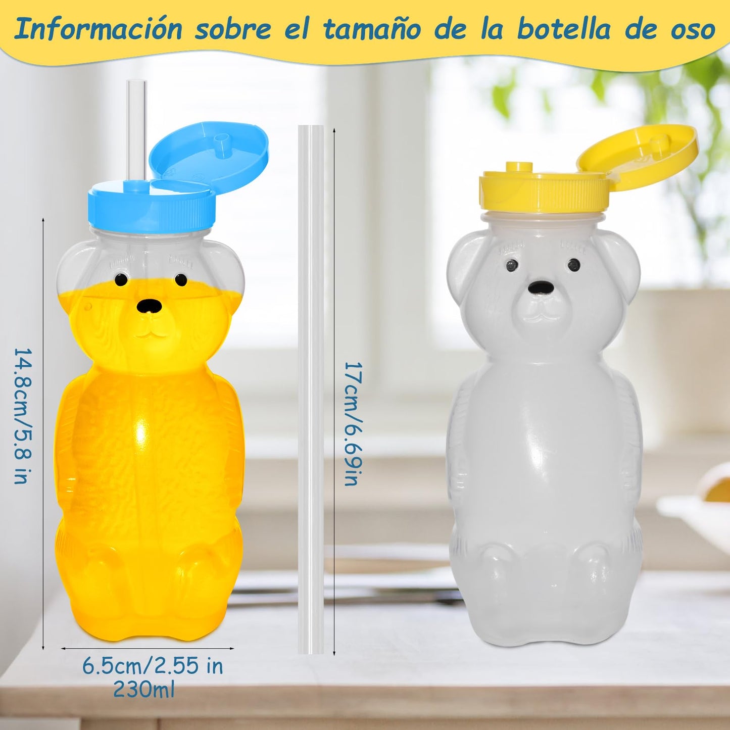 Vaso de Oso con Popote para Bebé - 2 Piezas Vaso Osito Popote Bebé Sin BPA， Material Grado Alimenticio + Taza Entrenamiento Alimenticio Antiderrames (Jugo/Leche/Complementaria)