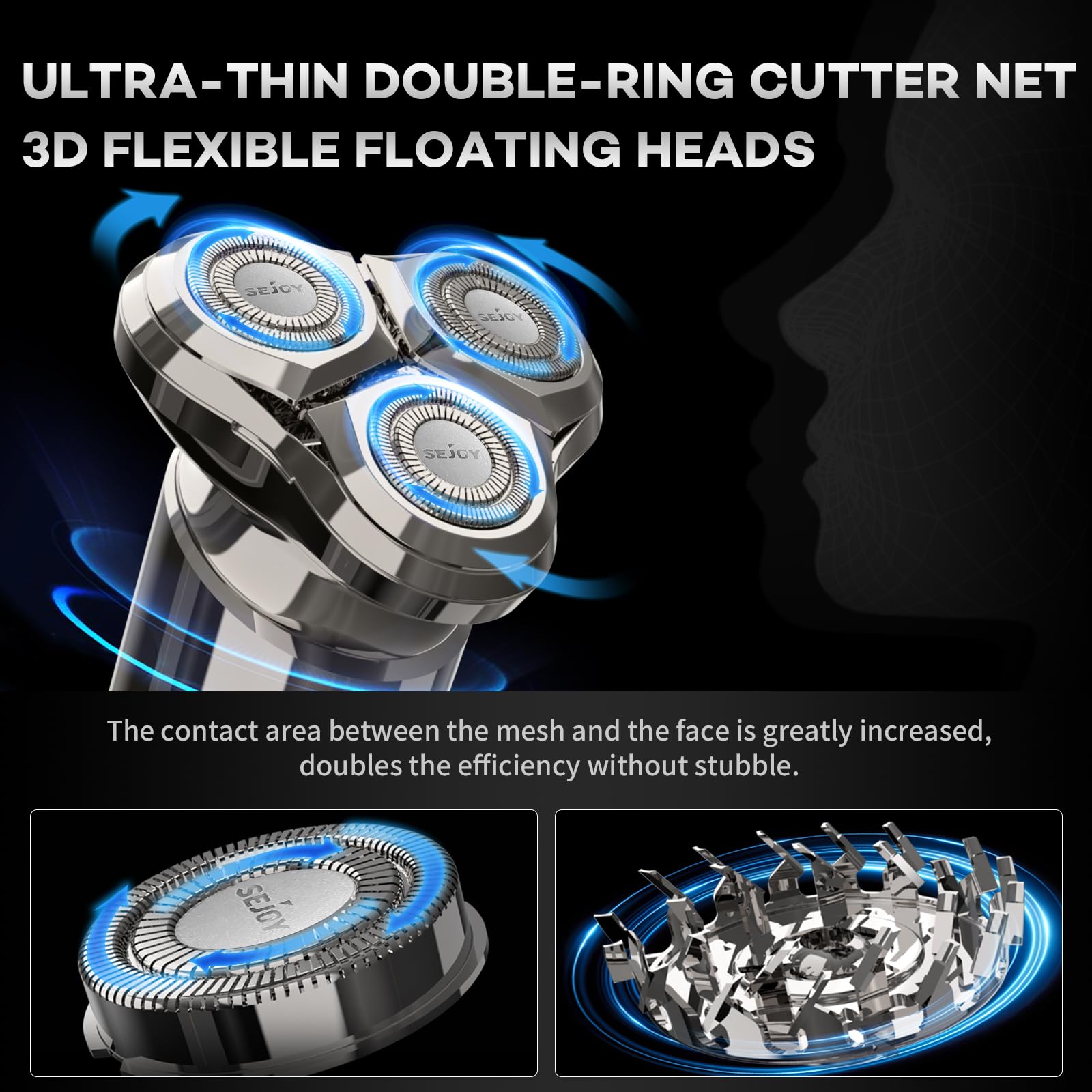 Maquinilla de afeitar eléctrica para hombres cara, afeitadora rotativa recargable en 3D, IPX7 impermeable, maquinilla de afeitar eléctrica antipellizcos para afeitar, cabezal de afeitadora magnético, mango ergonómico, fácil de usar, regalo para viajes en