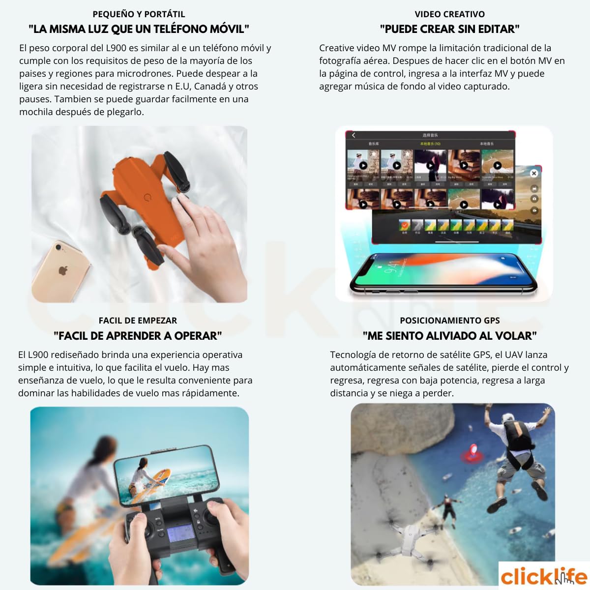 Clicklife - Drone 4k 2 Cámaras Wifi Gps Fpv Control Remoto Profesional