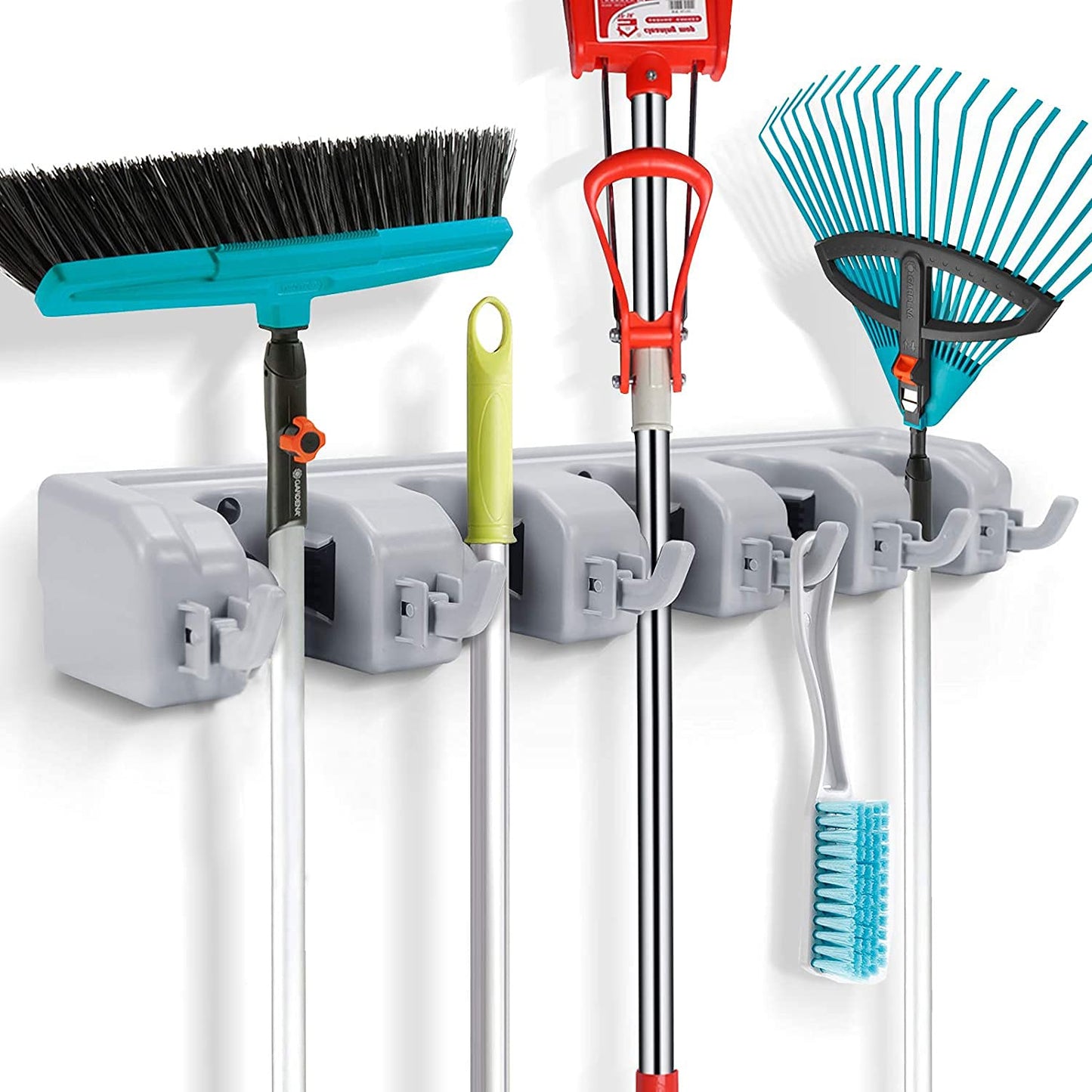 Organizador de Escobas y Trapeadores Blanco para Pared y Closet para Hogar, Baño, Cocina, Garaje y Jardín