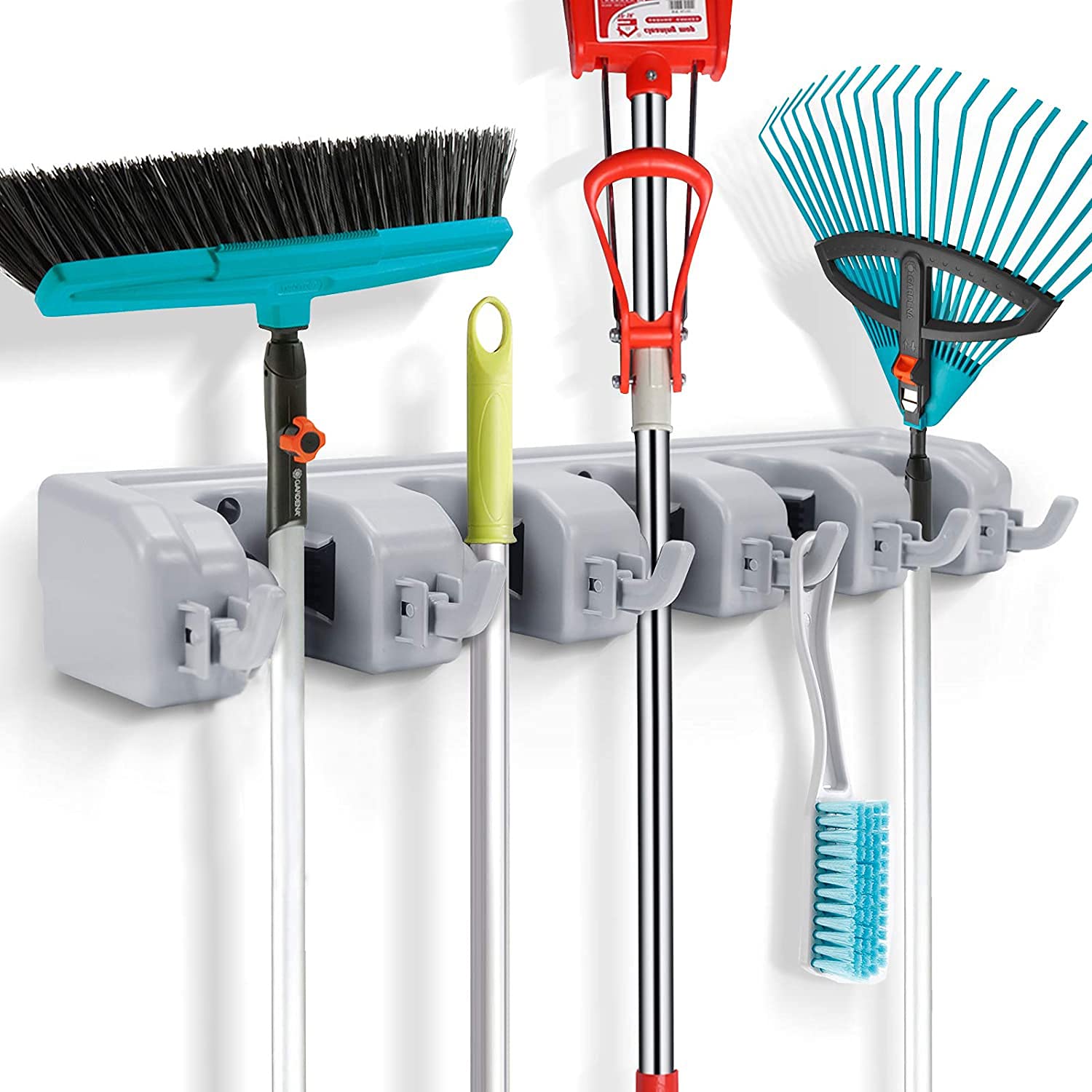 Organizador de Escobas y Trapeadores Blanco para Pared y Closet para Hogar, Baño, Cocina, Garaje y Jardín