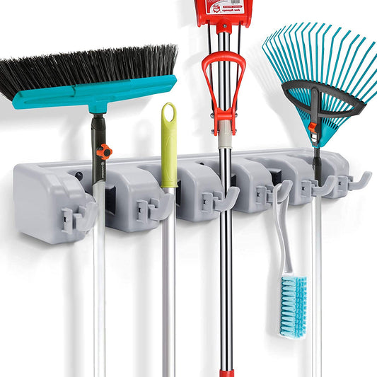 Organizador de Escobas y Trapeadores Blanco para Pared y Closet para Hogar, Baño, Cocina, Garaje y Jardín