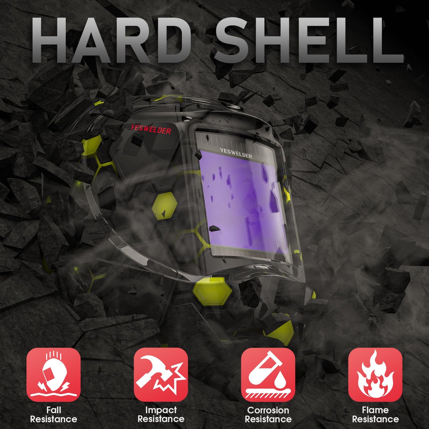 Casco de Soldadura YESWELDER Solar Azul Visualización Ancha de oscurecimiento Automático con 4 Sensores de Arco