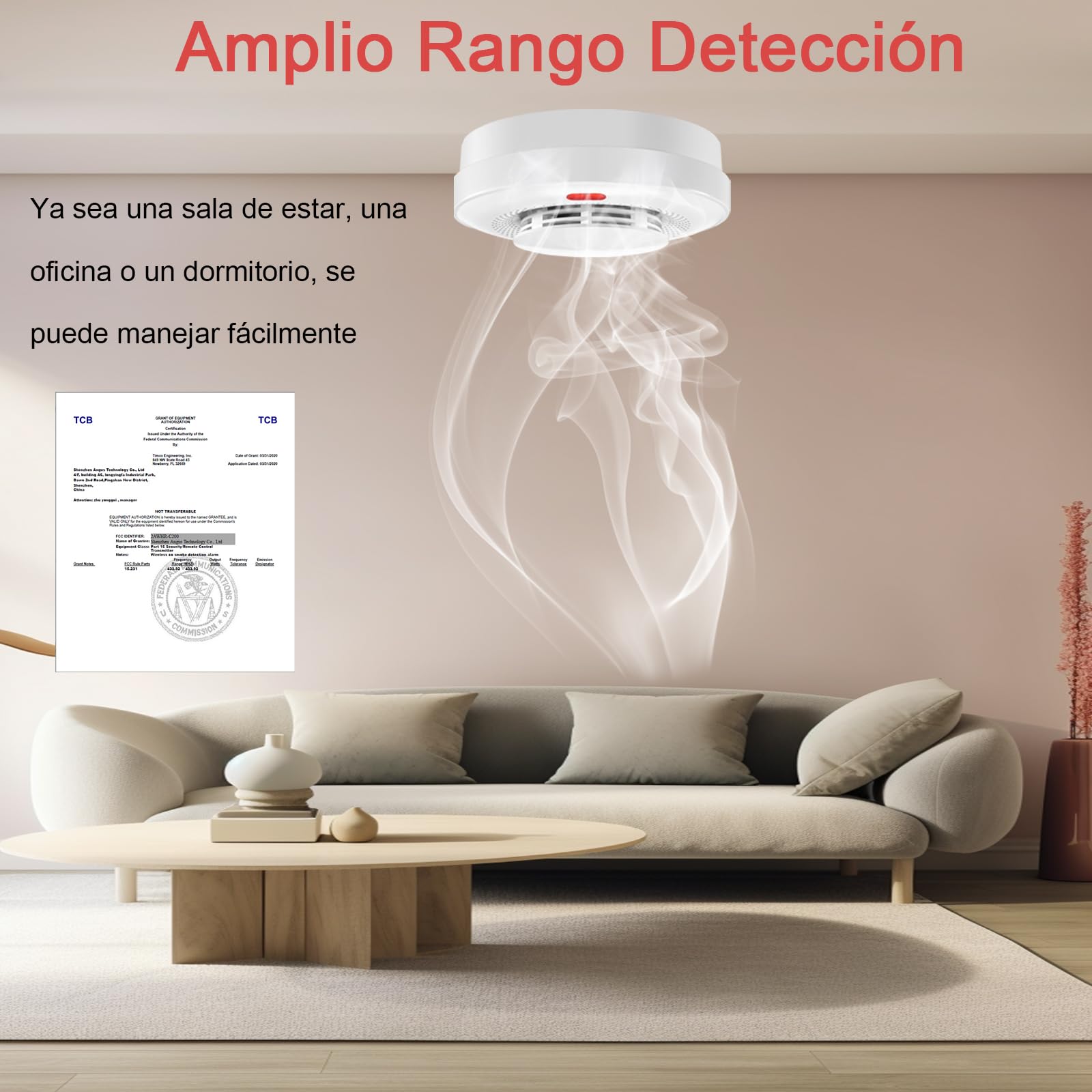 Alarma Detector de Humo RYEWGRV Blanco con Advertencia Sonora y LED