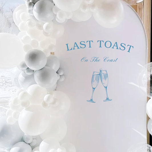 Gostman Last Toast on The Coast - Calcomanía de pared con texto en inglés "Last Toast on The Coast", letras azules con diseño de copa de vino, decoración de fiesta de boda (calcomanía costera)